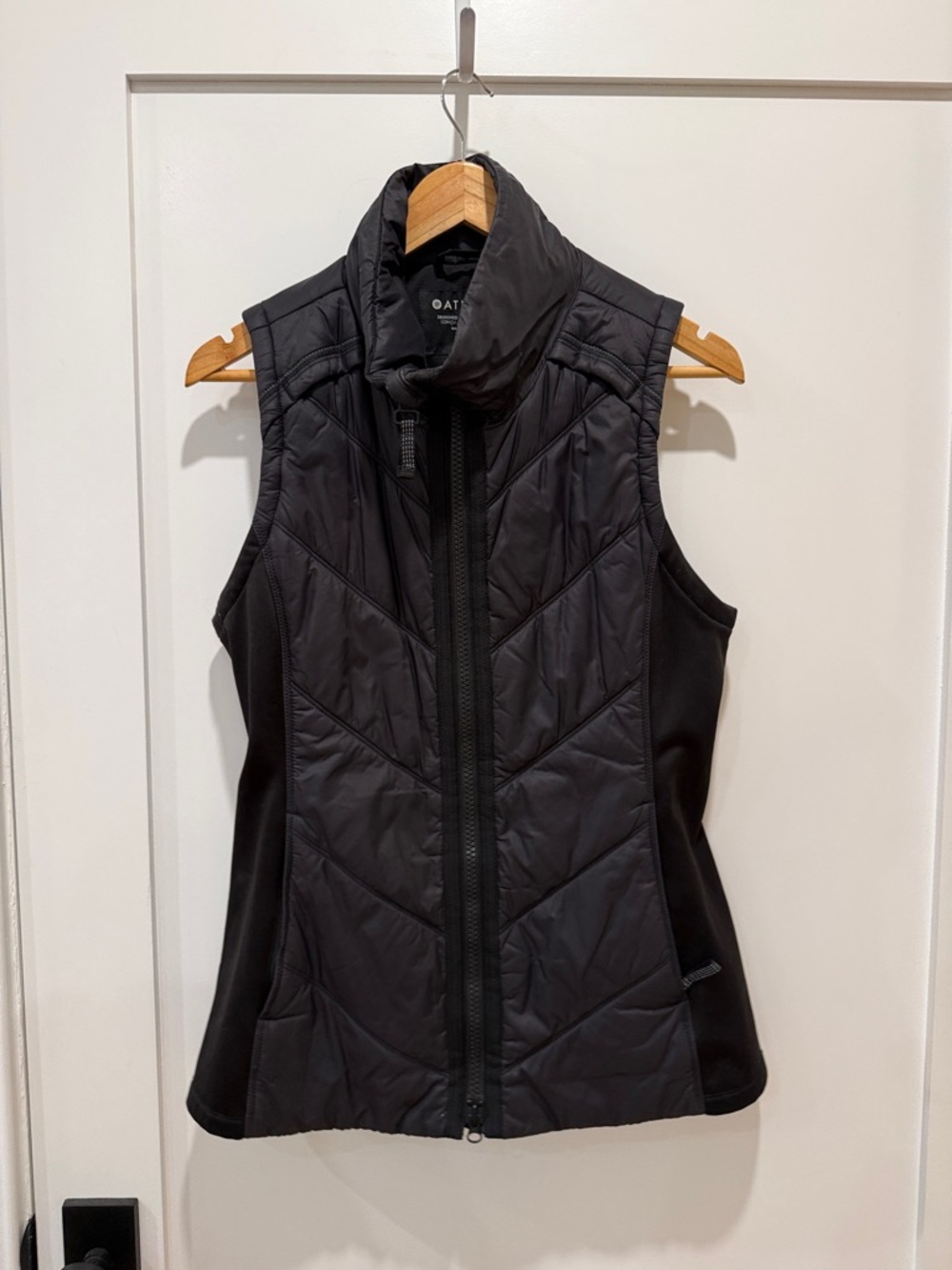 Athleta Black Quilted Puffer Vest with Stretch Side Panels